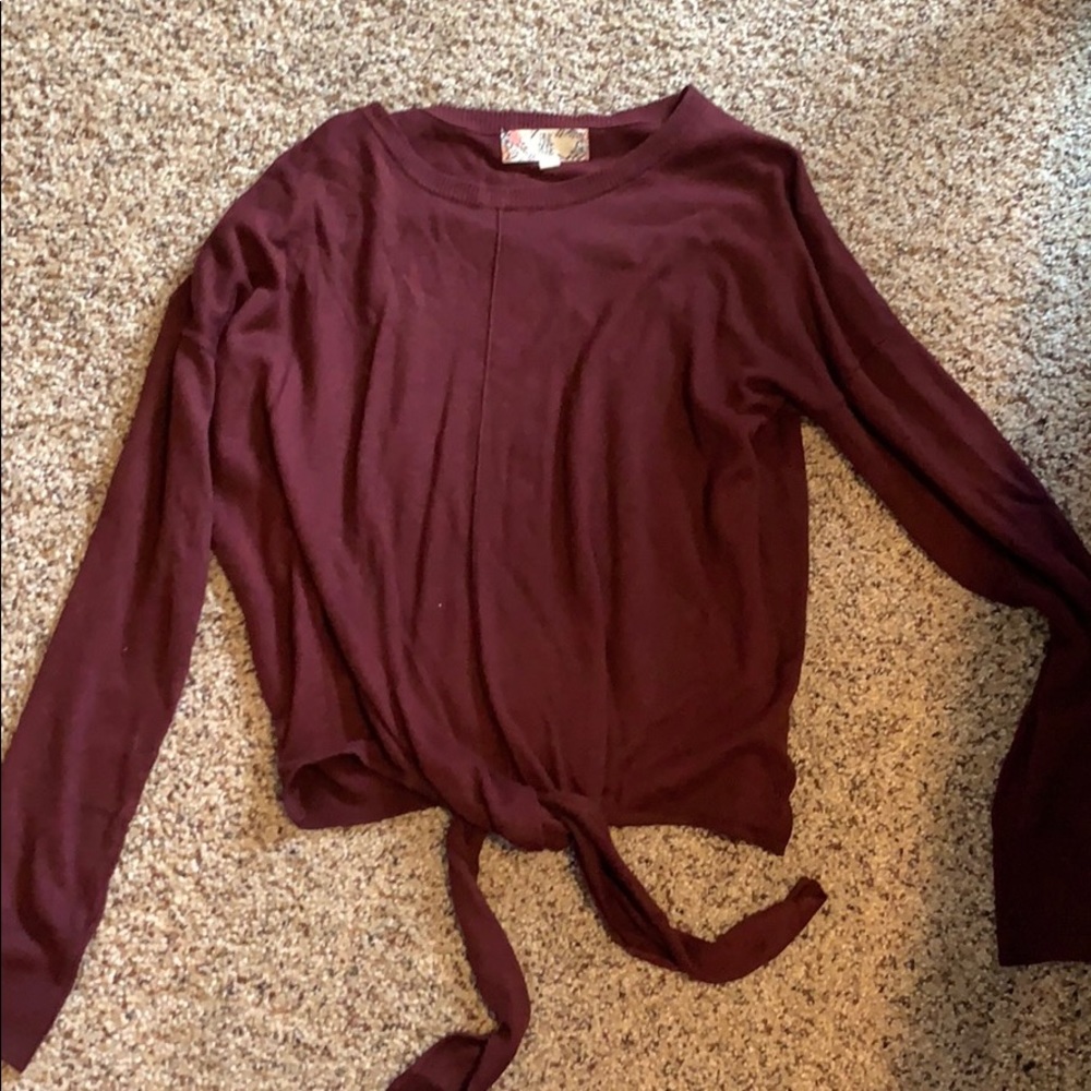 Burgundy Sweater w/ Tie-Front